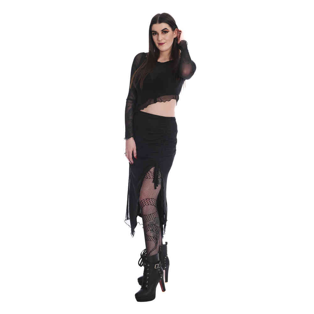 Banned - Umbra Mesh Ruched Rok - Zwart